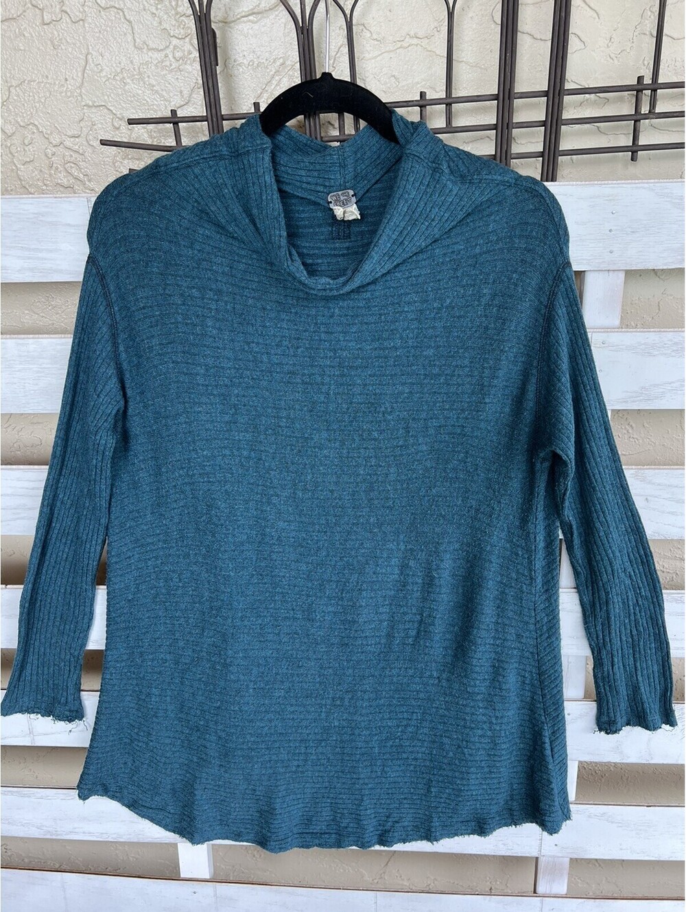 We The Free Free People Open Back Teal Blue Mock Neck S Long sleeve Shirt
